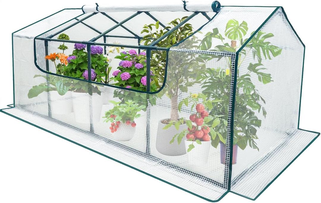 Mini Greenhouse Outdoor, deaunbr Waterproof Garden Green House with Durable PE Cover & Roll-Up Zipper Door, Heavy Duty Greenhouse Tent for Indoor Outdoor Plants - 63"x31.5"x31.1"