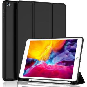 iPad 9.7 Case (2018/2017 Model, 6th/5th Generation), Smart Cover with Pencil Holder and Soft Baby Skin Silicone Back and Full Body Protection, Auto Wake/Sleep Cover (Black)