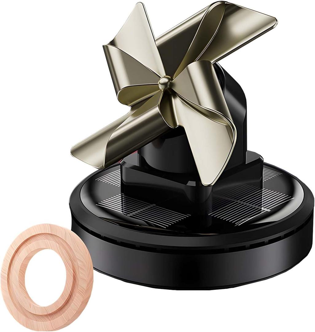 Solar-Powered Rotating Windmill Car Air Freshener - Aromatic Diffuser for Car Interior Dashboard Decor, Alloy & ABS Material, Gift for Men and Women (Black, Medium)