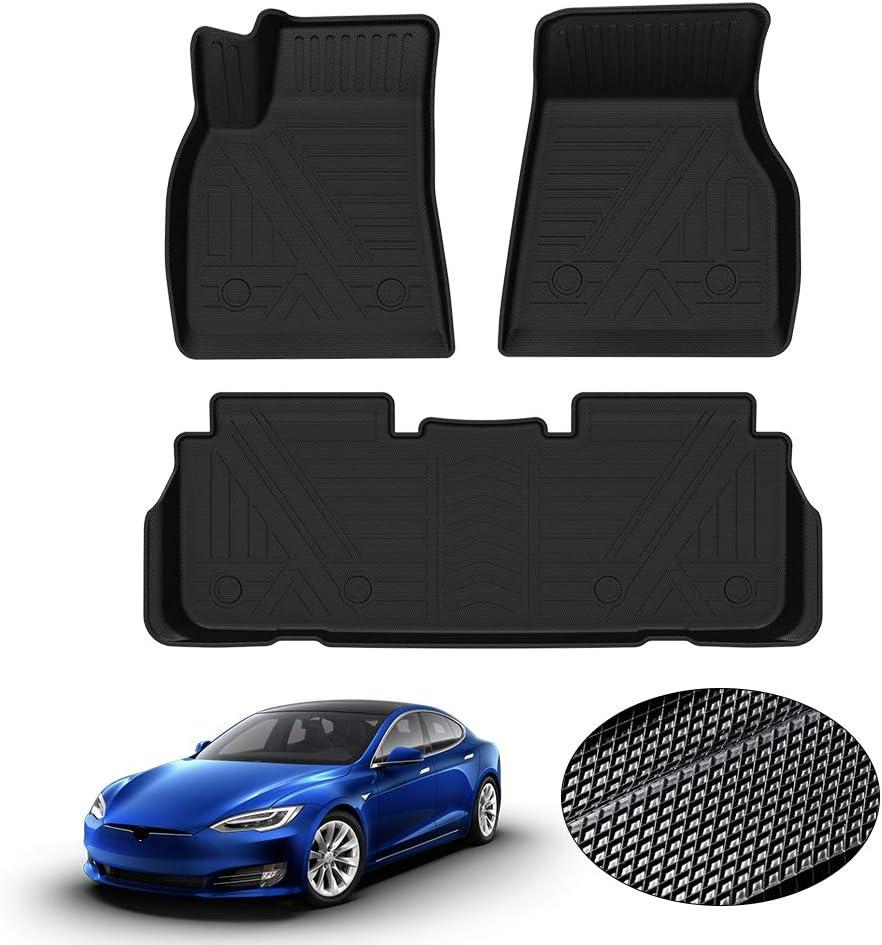 KUST Floor Mats for Tesla Model S Accessories 2012-2024 2025 (Not for Plaid/Long Range) Custom Fit Floor Liners A ll Weather Protection 1st & 2nd Row High Edge Non-Slip
