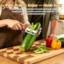 2 x Multifunctional Vegetable Peeler, 2PCS Premium Vegetable Peeler with Wooden Handle and Bottle Opener, 3-In-1 Stainless Steel Kitchen Tool, for Fruit Veggie Peeling and Shredding Scallions (0A)