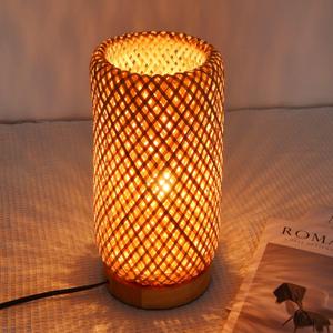 Arturesthome Bamboo Desk Light Woven Boho Beside Lamp Vintage Wicker Wooden Nightstand Lamp for Living Room,Kids Room,Nursery Room Decor (5.9"*10.23")