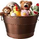 Indestructible Metal Dog Toy Bin: Pet Toy Box Storage Basket for Living Room Area, Beautiful Design and Perfect Size 15-Quart (1 Pack, Round)