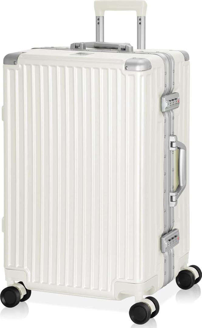 AnyZip Luggage Aluminum Frame Suitcase PC ABS Hard Shell TSA Lock No Zipper 24In White