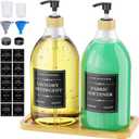 Moforoco Liquid Laundry Detergent Dispenser with Bamboo Tray, 2 Pack 64 Oz Plastic Laundry Soap Dispenser, Fabric Softener Dispenser with Pump and Labels for Laundry Room Decor and Organization