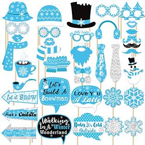 Snowflake Photo Booth Props 38 Pcs Frozen Party Decorations Winter Wonderland Party Favor for Holiday Party Christmas Party Supplies