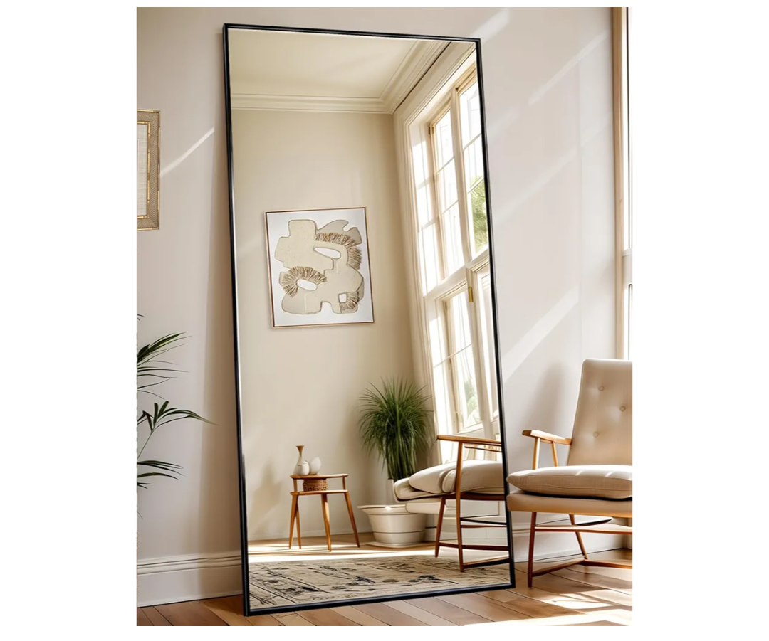 Antok Full Length Mirror, 71"x32" Floor Mirror with Stand, Hanging Mounted Mirrors for Bedroom, Living Room, Cloakroom, Dining Room, Black, Rect