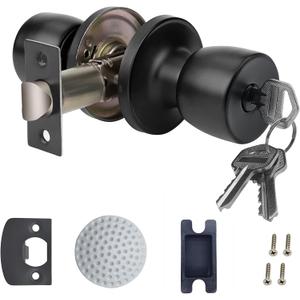 Doorknob with Key Matte Black Round Ball Door Knob Passage Door Privacy Locking Interior/Exterior Door Knob/Berlin Series Lock for Room Door