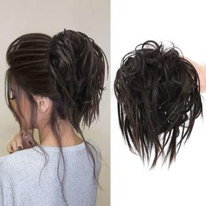 KETHBE Messy Bun Hair Piece,Synthetic Tousled updo Short Ponytail Faux Hair Scrunchie with Elastic Rubber Band Fake Hair Bun for Women (Dark Brown)
