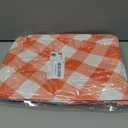 Smiry Round Picnic Tablecloth, Elastic Waterproof Fitted Vinyl Tablecloths for 57"-68" Tables, Flannel Backed Buffalo Plaid Table Cover for Dining, Camping, Outdoor, Thanksgiving, White and Orange