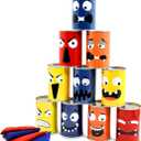 Halloween Bean Bag Toss Game for Kids & Family, Carnival Party Game with 10 Funny Face Cans & 4 Bean Bags