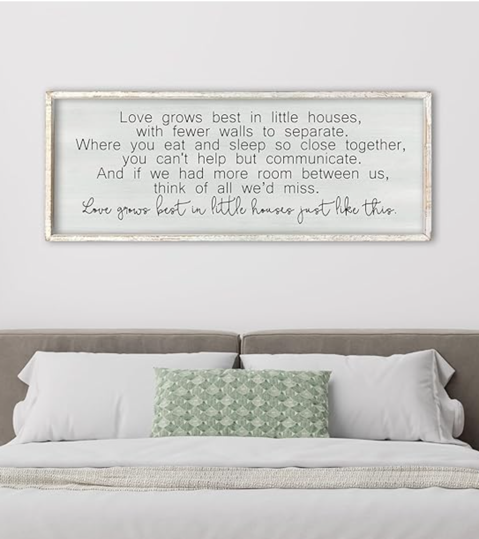 ZZJJHYWGQ Love Grows Best In Houses Just Like This Quote Sign 32"×12" Rustic Love Theme Quotes Couples Wall Decor Family for Above Bed Master Bedroom large Romantic Wall Art Hanging (White)