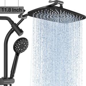 Veken 11.8 Inch Rain Shower with 6 Modes Handheld Water Spray,Upgraded 2-in-1 Slide Bar Showerhead,Wide Showerhead Combo for Bathroom Accessories, Adjustable Dual Shower with ArmSilver Chrome (Mattee Black)