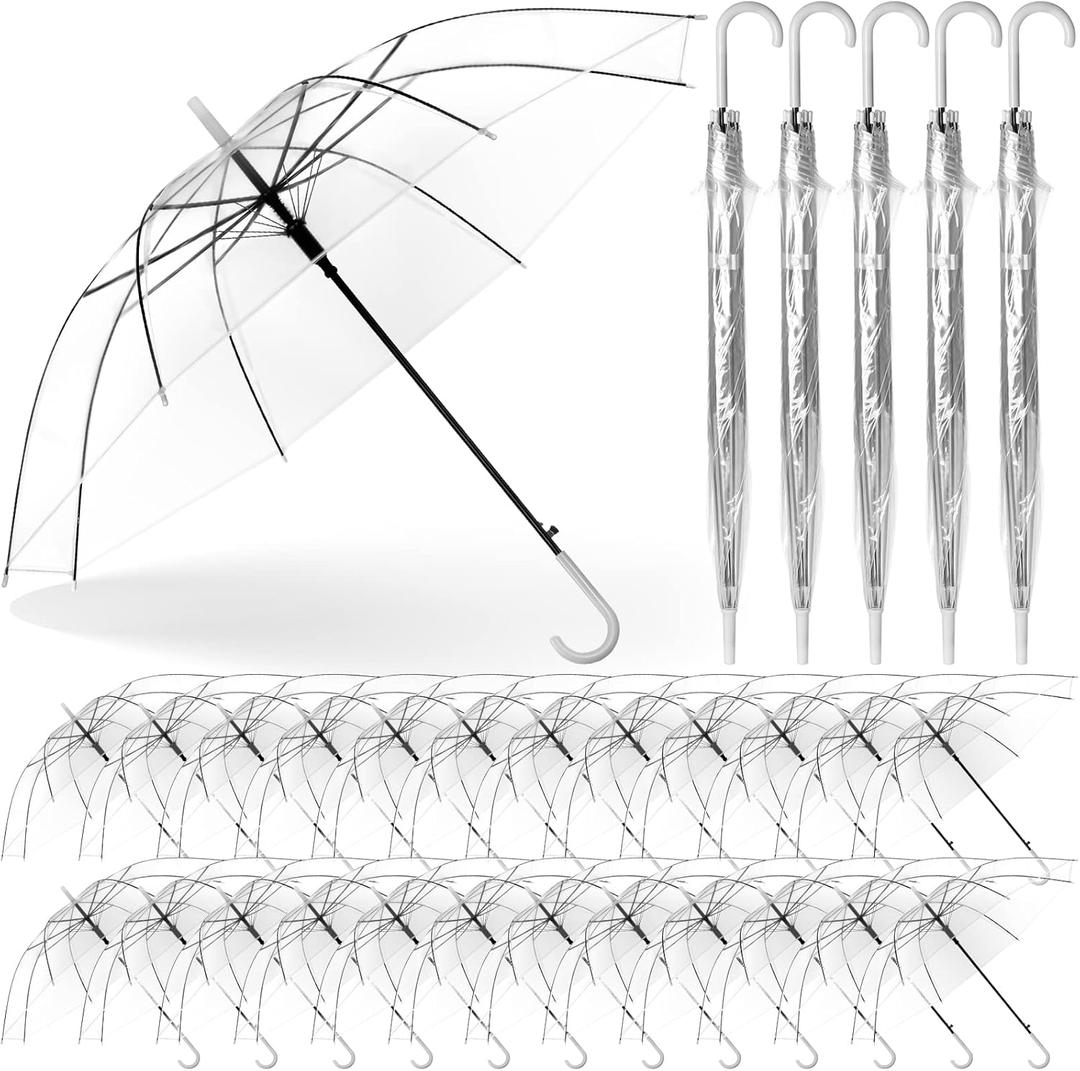 Reginary 30 Pieces Wedding Umbrellas Bulk Auto Open Stick Umbrellas with White European J Hook Handle Windproof Large Canopy Umbrella for Outdoor Wedding Bride Groom Photography Golf (Clear)