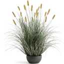 FloraFairy 3ft Onion Grass, Extra Lush Artificial Plant and Greenery, Fake Floor Plants Indoor Outdoor, Potted Faux Green Bristlegrass with Yellow Spikes, Horsetail Reed Grass, House Decorative