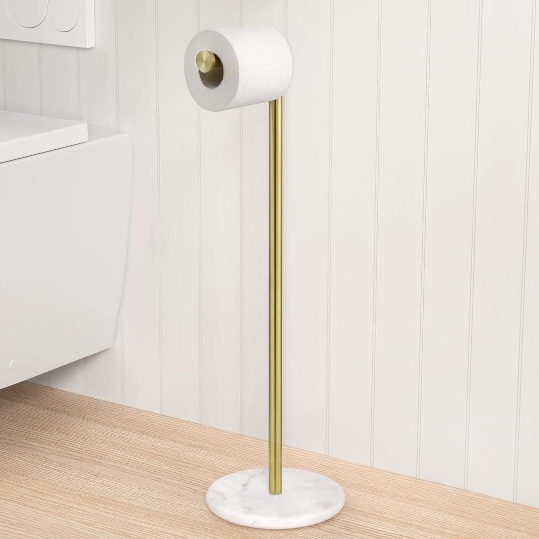 KES Extra High Gold Toilet Paper Holder Freestanding 26", Toilet Paper Holder Stand with Natural Marble Base, Floor Free StandingToilet Paper Holder 18/8 Stainless Steel Brushed Gold, BPH284S66-BZ