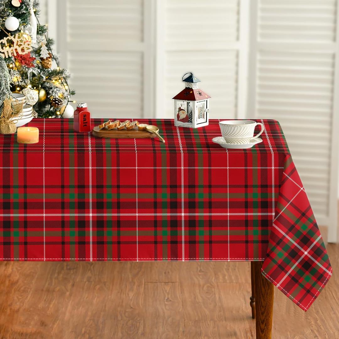 Horaldaily Christmas Tablecloth 60140 Inch Rectangular, Buffalo Plaid Red Washable Table Cover for Party Picnic Dinner Decor