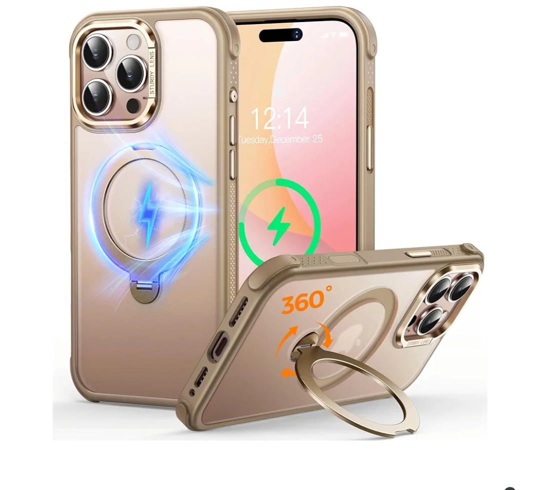 Cutelfon O3 MagStand Designed for iPhone 16 Pro Max Case with 360° Spin Stand, [Compatible with MagSafe][Super Skin Feeling] Translucent Matte Magnetic Slim Phone Case 6.9 inch, Desert Gold