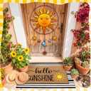 Moucuny 2 Pcs Summer Hello Sunshine Coir Door Mat 24'' x 35'' Black and White Striped Outdoor Rug 16'' x 28'' Yellow Sunshine Coir Doormat Non Slip Seasonal Welcome Doormat for Porch Front Decor