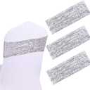 Sequin Spandex Chair Sash 50 Pcs Silver Sequin Sashes Chairs Silver Stretch Spandex Bands Sparkling Chair Cover Decorations for Wedding Banquet Party Festival Shining (5.9"X13.78")