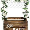 Barydat Wooden Baby Crate Closet, Baby Basket with Handle and Garland Storage Hamper Shower Wooden Gift Crate Letters Self Adhesive for Pregnancy New Parent(Dark Walnut)