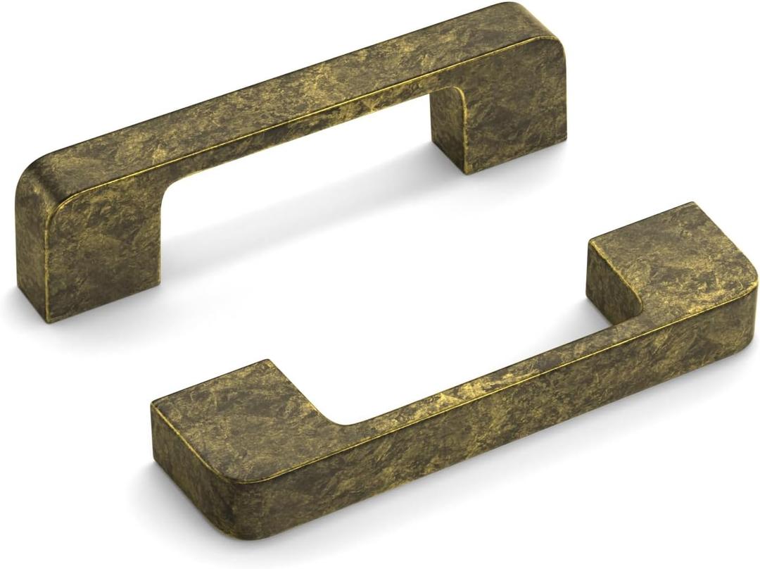Rergy Cabinet Pulls Kitchen Handles for Cabinets, 2Pack Antique Brass 3inch Hole Center, Square Drawer Hardware Zinc Alloy Dresser Handle for Cupboard (3"/76MM Hole Center)