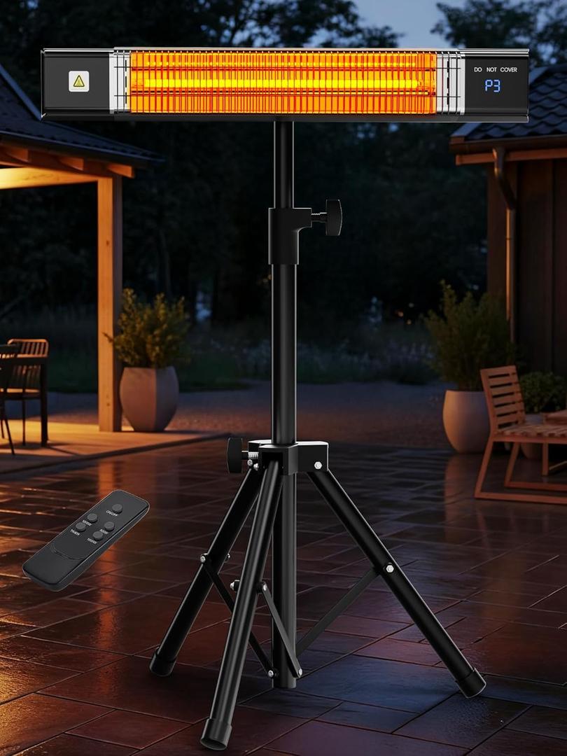 Uthfy Outdoor Electric Heater, 1500W Waterproof Patio Heater with Tripod Stand, Remote, 24 H Timer, Indoor Safety Wall Mounted Infrared Heater for Garage, Yard, Deck, Bedroom, Restaurant