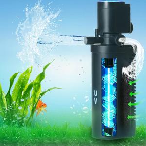 158GPH Small Aquarium Filter, UV Sterilizer for Aquarium for 10-45 Gallon Tank, Internal Pump for Turtle Betta Fish Tank Filter Silent 4-in-1 Green Killing Machine with Fish Tank Filters Deodorization (Black)