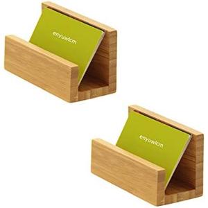 enyuwlcm 2 Pack Bamboo Wood Desktop Business Card Holder Display for Desk Sturdy Business Card Stand for Office Tabletop Counter Organizer