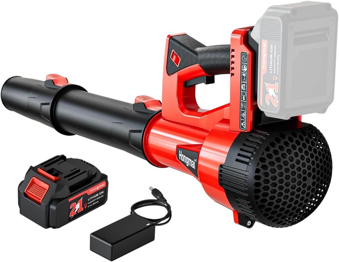 Leaf Blower Cordless, 500 CFM 21V Electric Cordless Leaf Blower with 4.0Ah Battery and Charger, Lightweight, 6 Speed Modes, for Lawn Care, Patio, Blowing Leaves and Dust (Red)