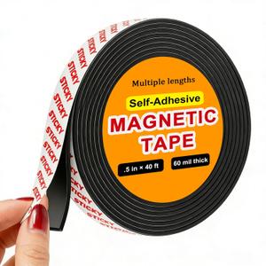 Towjug Sticky Anisotropic Magnetic Tape Roll (0.5in x 40ft) - Flexible Magnet Strip with Adhesive Backing for Crafts, Kitchen, Whiteboards, Fridge, DIY Organization (1/2 Inch x 40 Feet)