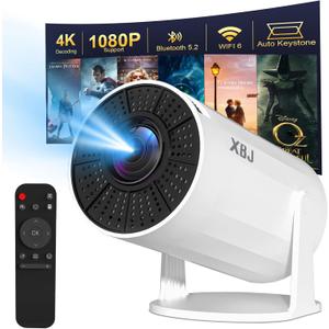 [Built-in Apps] 5G WiFi Bluetooth Smart Projector,4K support HD Portable Projector, Mini Projector with Stereo Speaker. Indoor, Outdoor Use,Compatible with TV Stick Smartphone/ pc/USBWhite