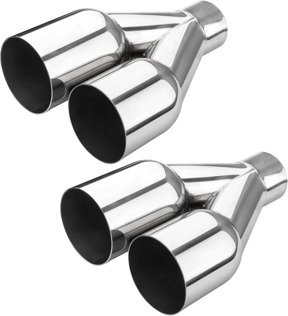 2.5 inch Exhaust Y Pipe, 2.5" Single to 3.5" Dual Exhaust Adapter Connector, 10.25" Overall Length, Universal 2 1/2 Inch Y Tail Pipe, Weld-on, Silvery, 2PCS