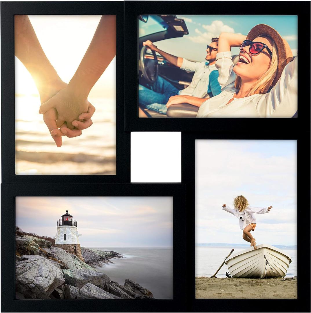 Malden 4-Opening Matted Collage Frame, Displays Four 4x6 Photos, Black
