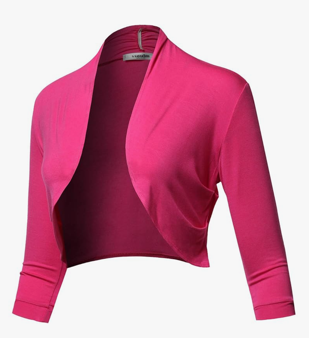 SSOULM Women's 3/4 Sleeve Open Front Bolero Shrug Cardigan with Plus Size L