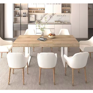 Expandable Dining Table for 6-10, Modern Farmhouse Wooden Kitchen Table, Long Large Expandable Conference Table