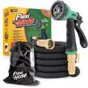 Flexi Hose Plus Expandable Garden Hose with 8 Function Nozzle, 25FT  Lightweight Retractable Garden Hose, Water Hose  NoKink Flexibility, 3/4 Inch Solid Brass Fittings Includes Hook & Bag