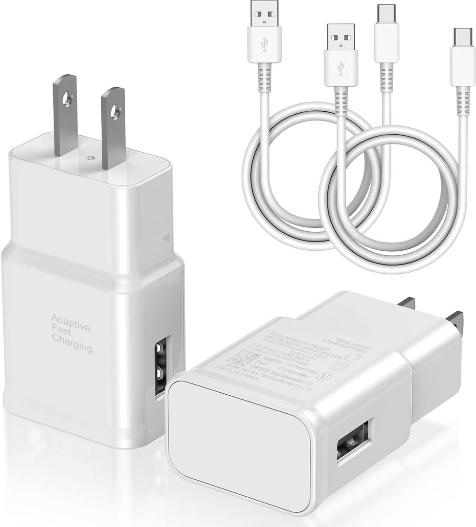 Type C Charger Fast Charging, 2 Pack USB C Android Phone Wall Charger Block & 3ft Charge Cable Cord, for Samsung Galaxy S8 / S9 / S10 Plus Active S10e, S20 / S21 Ultra Plus, Note 8 9 10, Pixel 3 etc (white)