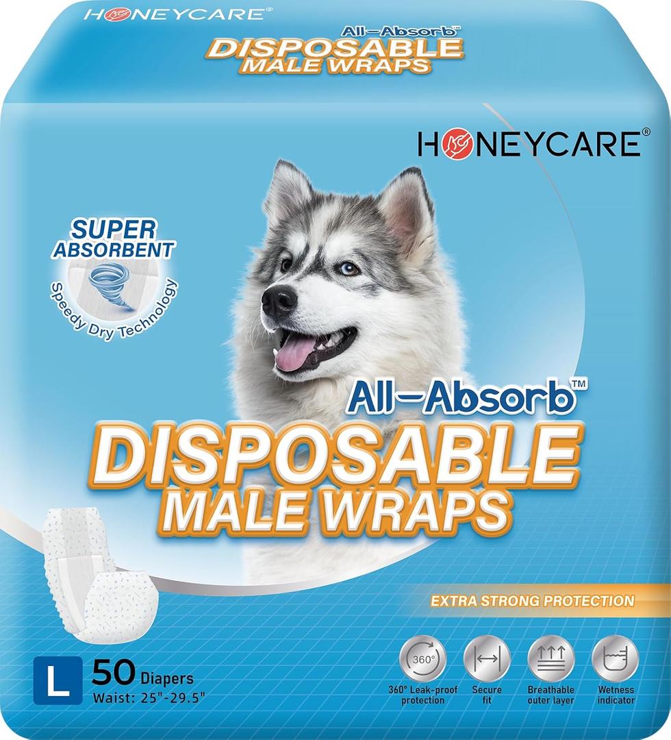 HONEY CARE All-Absorb A24 Male Dog Wrap, 50 Count, Large
