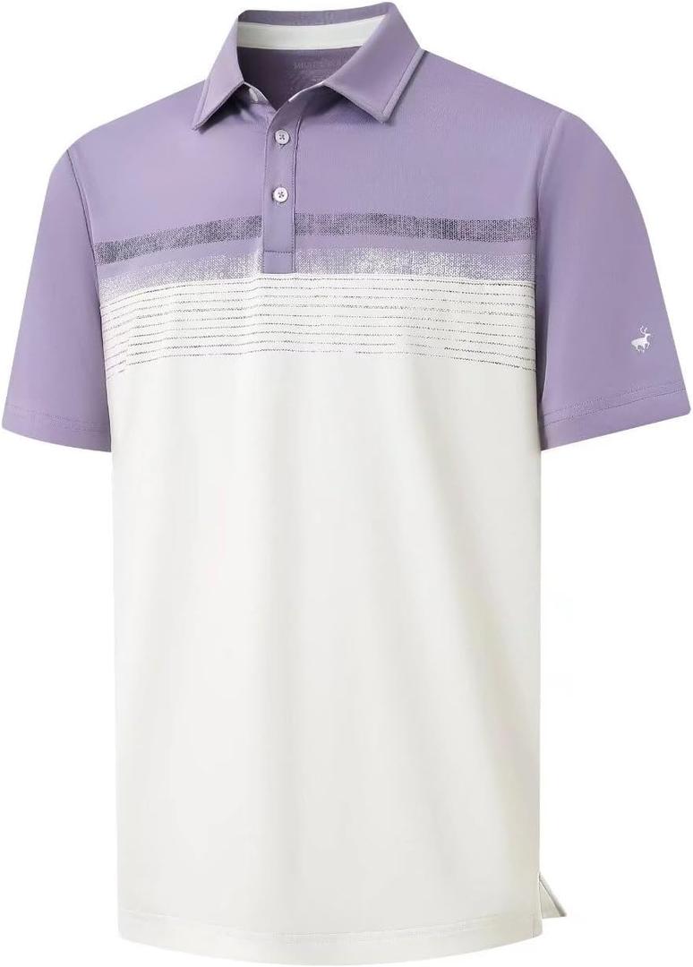 Rouen Polo Shirts for Men Quick Dry Regular Fit Casual Color Block Chest Print Active Short Sleeve Collared Mens Golf Shirt (XXL)