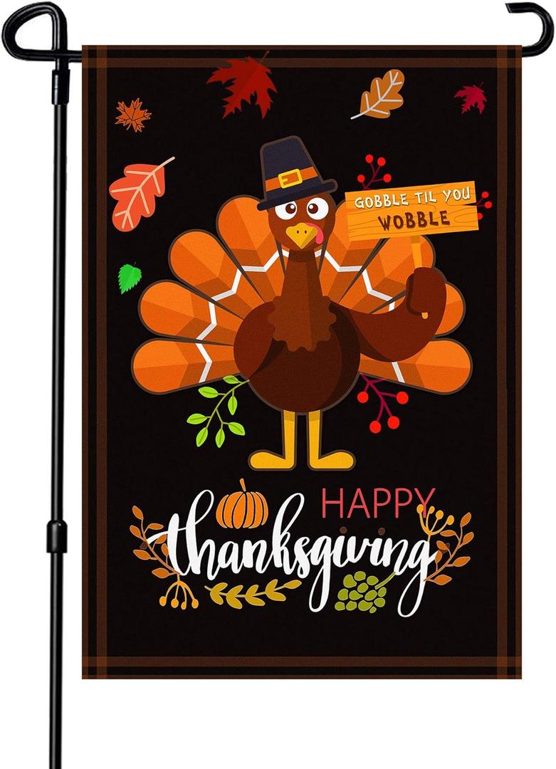 4 x Thanksgiving Garden Flag,Happy Thanksgiving Flags 12 x 18 Inch House Flag Double-Sided 2 Layer Turkey House Flag For Decoration