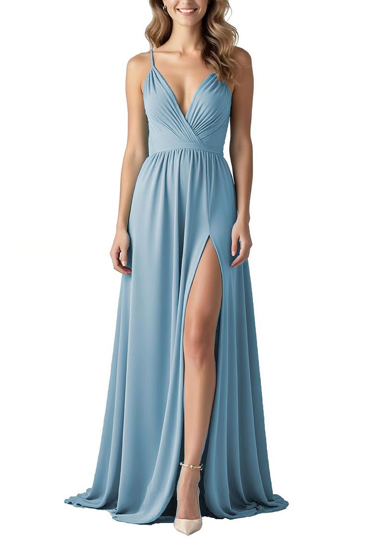 DeftSharp Ruffle Dress Women Sleeveless Summer Maxi Dress for Women Party Evening Wedding Guest Blue (Blue, L)