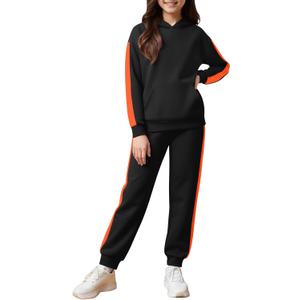 Fuermos Kids Girls Clothes 2 Piece Outfits Colorblock Casual Hoodies Long Sleeve Fashion Sweatshirts and Sweatpants (Black)