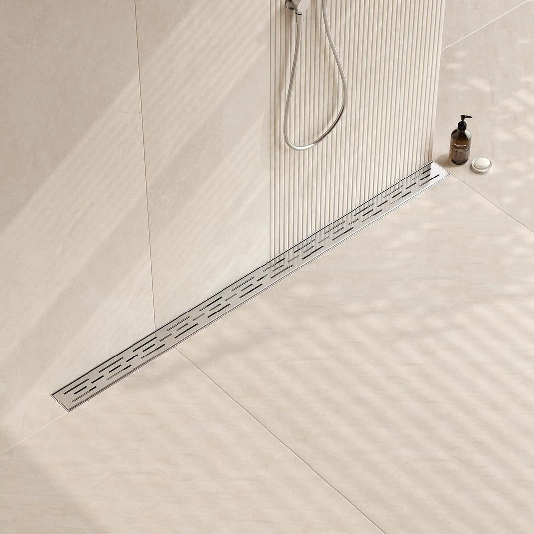 Neodrain 48 Inch Rectangular Linear Shower Drain with Brick Pattern Grate, Brushed 304 Stainless Steel Bathroom Floor Drain,Shower Linear Drain &Leveling Feet, Hair Strainer, CUPC Certified