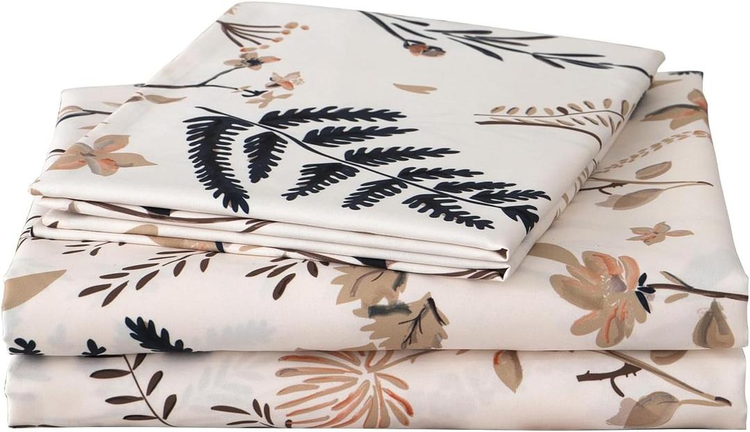 JSD Boho Floral Printed Sheet Set Full Size, 4 Piece, Soft Botanical Pattern Microfiber Sheets Extra Deep Pocket