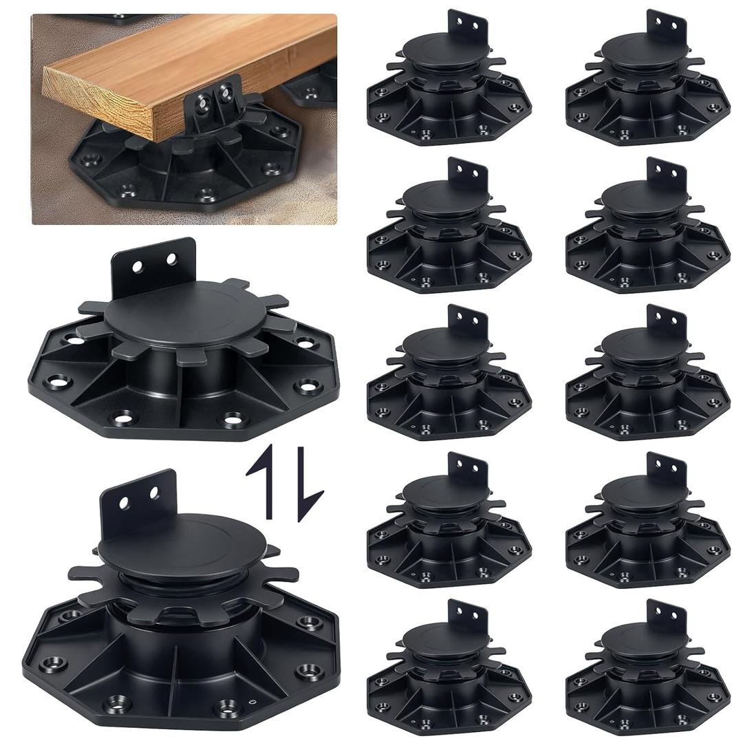 Adjustable Decking & Flooring Support Pedestal, 12 PCS Durable Plastic Base, Deck Foundation Support Base, Easy-to-Install, Black (1.2in-2.4in)