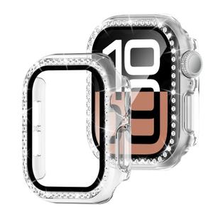 2 x EasEasy Bling Case Compatible for Apple Watch Series 10 46mm Screen Protector, Glitter Diamond Hard PC Protective Case & Lightweight Anti-Scratch HD Screen Protector for iWatch 46mm-Rose Gold
