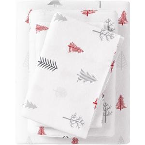 Great Bay Home Flannel Sheet Set Twin Size - 100% Turkish Cotton, Double-Brushed, Printed Bed Sheets - Ultra-Soft, Cozy, 3-Piece Bedding Set (Winter Trees - Red)