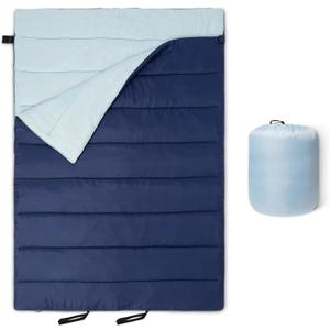 Amazon Basics Outdoor Camping Sleeping Bags for Adults, Synthetic Fill with Compression Sack, Machine Washable, 2 Person