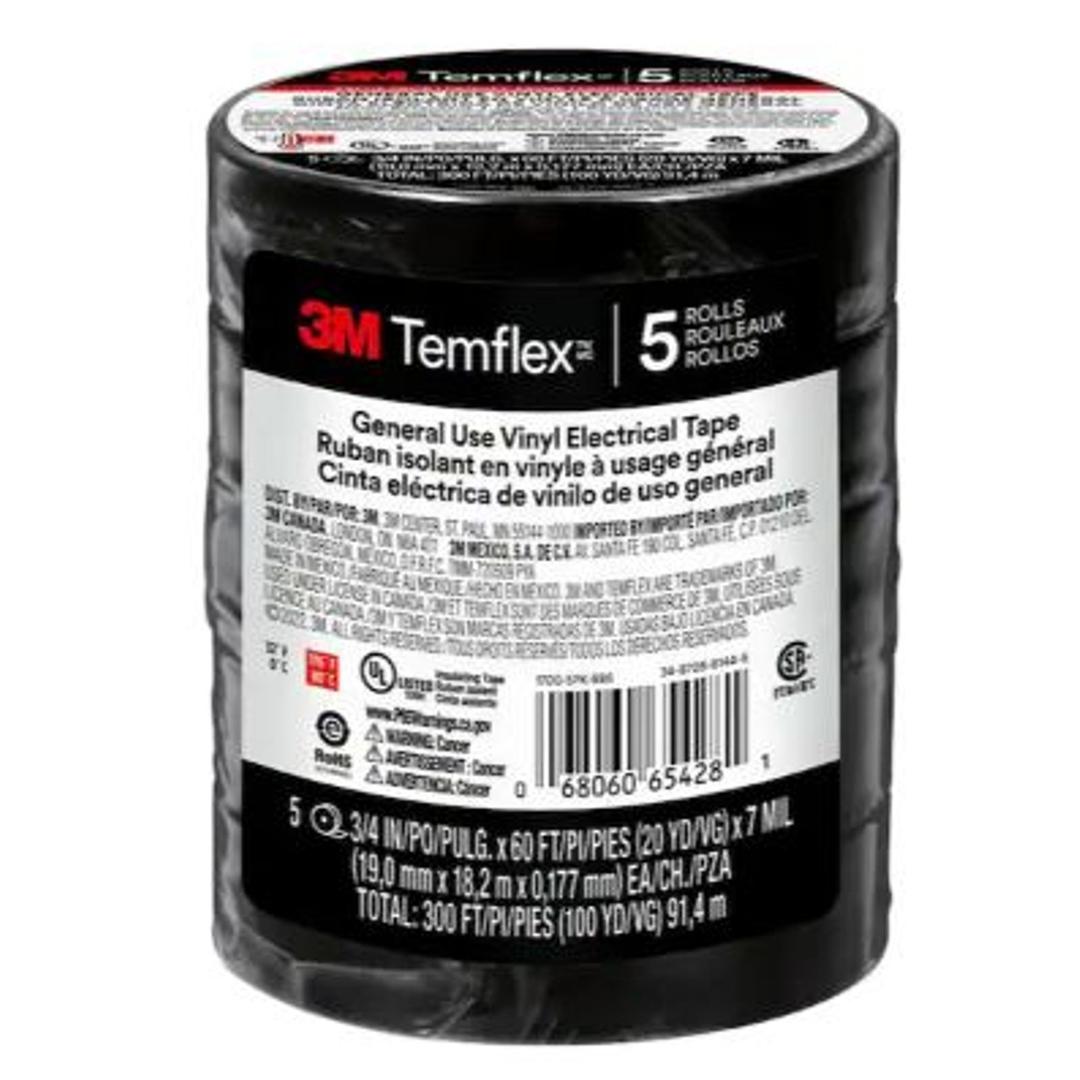 Temflex 3/4 in. x 60 ft. 1700 Electrical Tape Black (5-Pack)